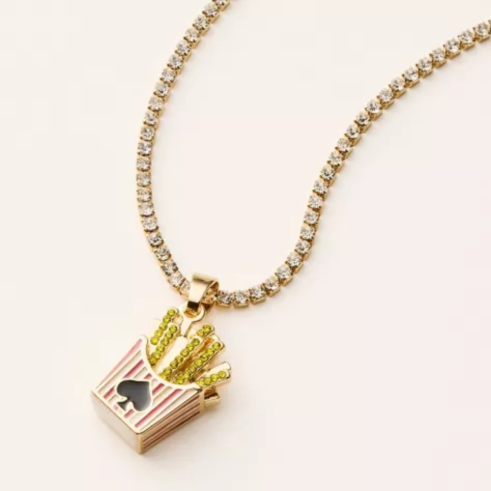 kate spade Gold Tone FrenchFry Pendant Necklace with Pink and Lime Accents